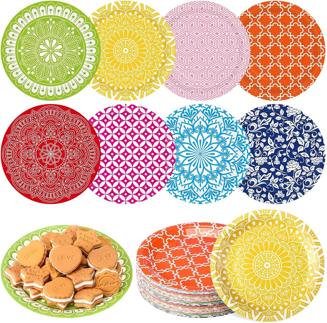 48 Pcs 7 Inch Colored Paper Plates Colorful Disposable Party Plates Multicolor Dessert Cake Plates Decoration for Birthday Baby Shower Graduation Party Supplies